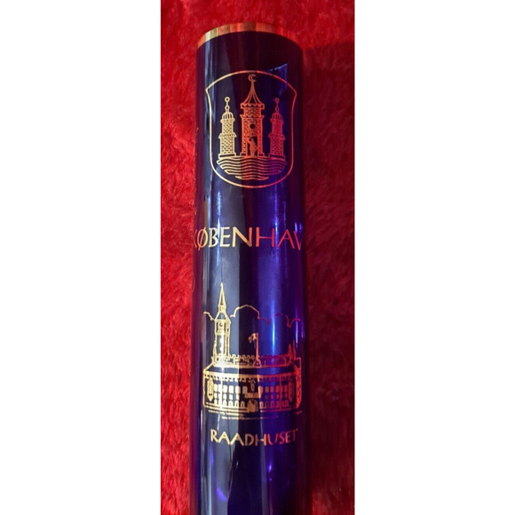 Vintage Kobenhavn Holmegaard Royal Copenhagen Cobalt Blue Gold Vase Souvenir - Picture 2 of 9